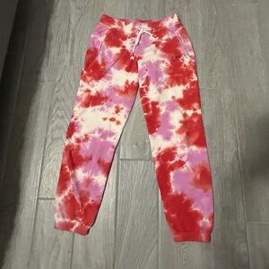 LIKE NEW! Women's PJ Salvage Pink & Red Tye Die "Love" Sweatpant Joggers - SMALL